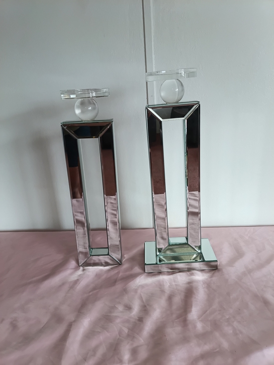 Z Gallerie Other - Z Gallerie Mirrored Column Candle Holders - Silver